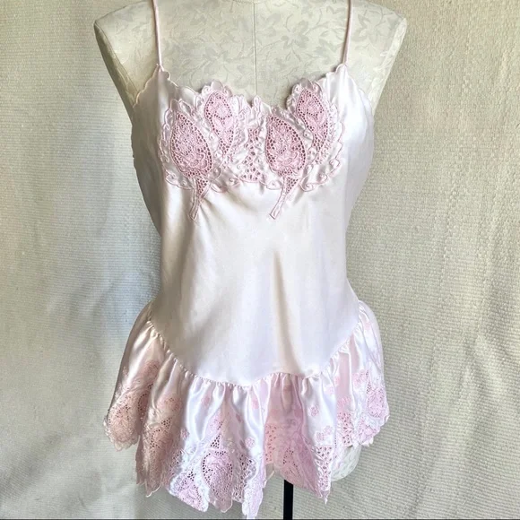 Vintage Victoria’s Secret 70s 80s Pink Teddy Top Lingerie Bodysuit Onesie Romper - Picture 1 of 8
